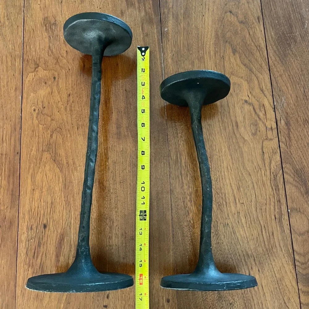 Pottery Barn Brutalist Hammered Cast Iron Candle Pillars
